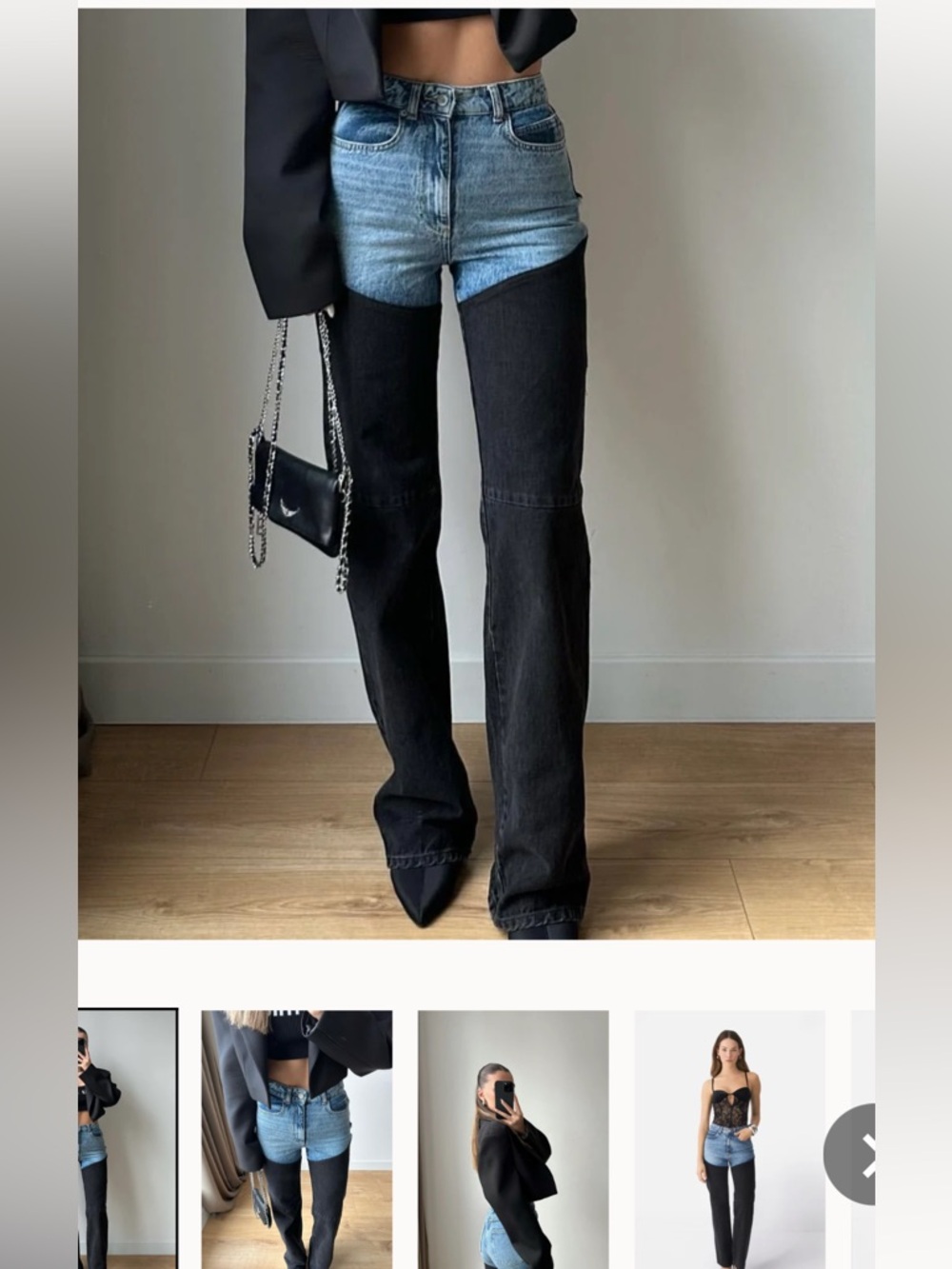 Two-Tone High-Rise Straight Leg Jeans - Black & Light Blue XL